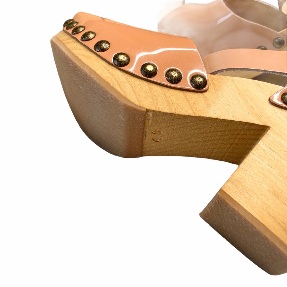 new Free People ❤︎ Pasadena Studded Shiny Leather + Wood Clogs ❤︎ Rose 40 9.5M - Picture 9 of 17